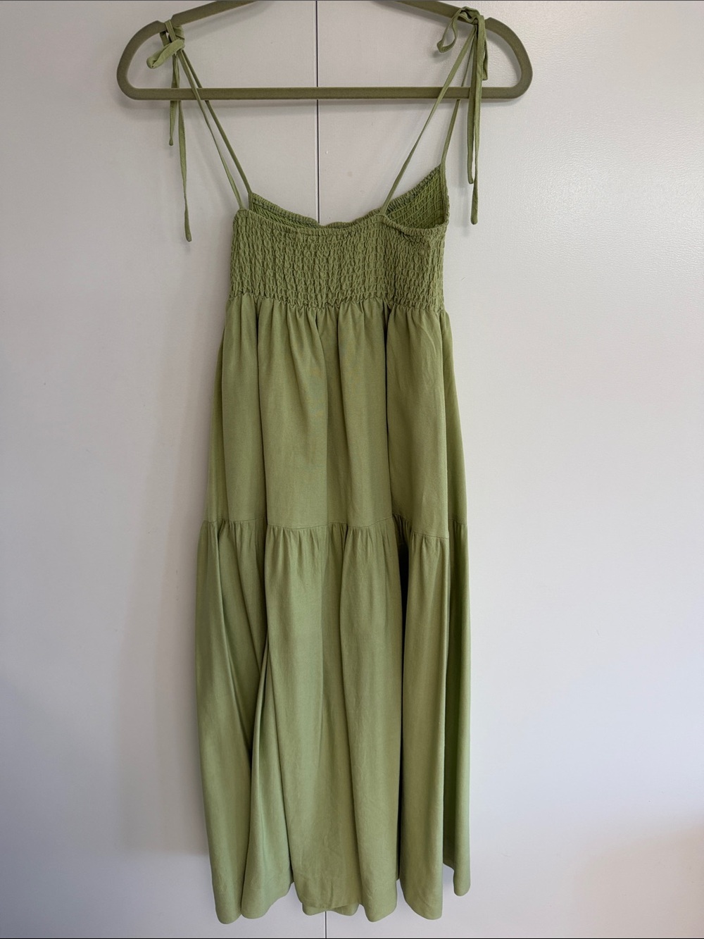 Light Green Smocked Midi Sundress with Tie Straps - Picture 5 of 6